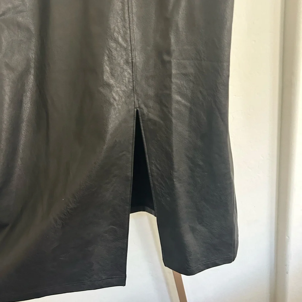 Spanx Midi Faux Leather Skirt Slit Large Pull-On $148